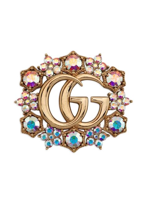 gucci double g crystal-embellished brooch|Metal Double G brooch with crystals .